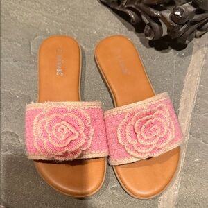 Girls Pink crochet Floral Slide Sandals -size 2